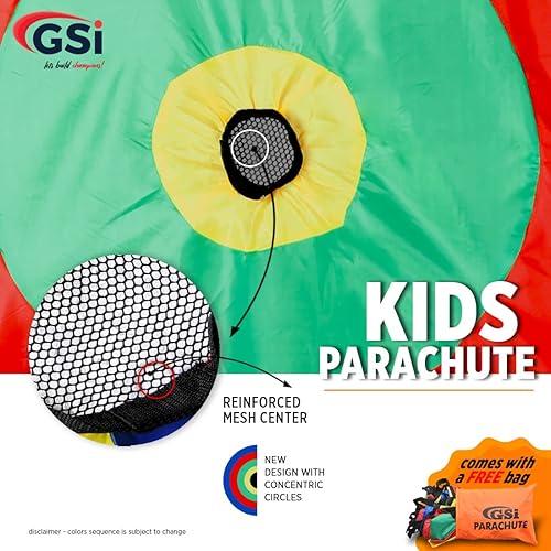Miniatura 3 de GSI Paracaídas redondo  12 pies redondo arco iris paracaídas juguete juego de tienda de campaña para niños gimnasia juego cooperativo y actividades