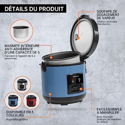 Eamoment Reiskocher, 1L Elektrischer Dampfgarer mit Antihaftbeschichtung, für 1-5 Personen, schnelle Zubereitung ohne Anbrennen, mit Warmhaltefunktion, Dämpfeinsatz, Reislöffel und Messbecher – Bild 7