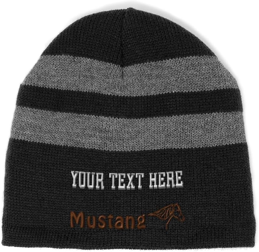 Custom Striped Beanie for Men & Women Mustang Acrylic Fleece Skull Cap Hats 1 Size
