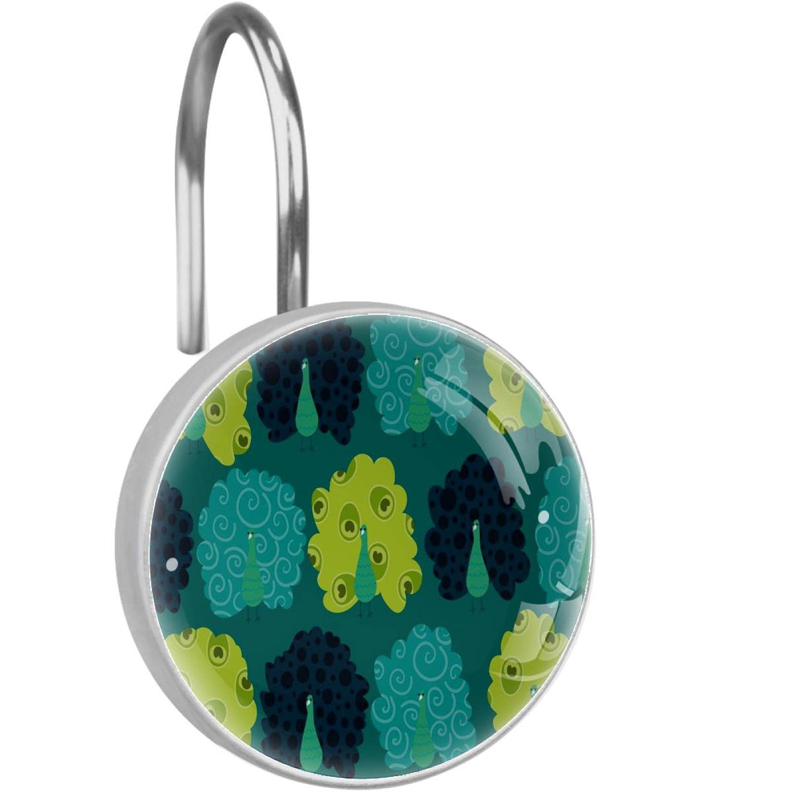 Crochets de rideau de douche paon en acier inoxydable chic