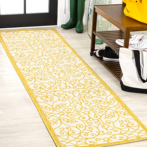 JONATHAN Y Vintage Filigree Indoor Outdoor Runner Rug 2X8 Cream/Yellow, Madrid Textured Weave for Backyard, Patio, Porch, Easy-Cleaning, High Traffic, Pet-Friendly, Non-Shedding (SMB107D-28)