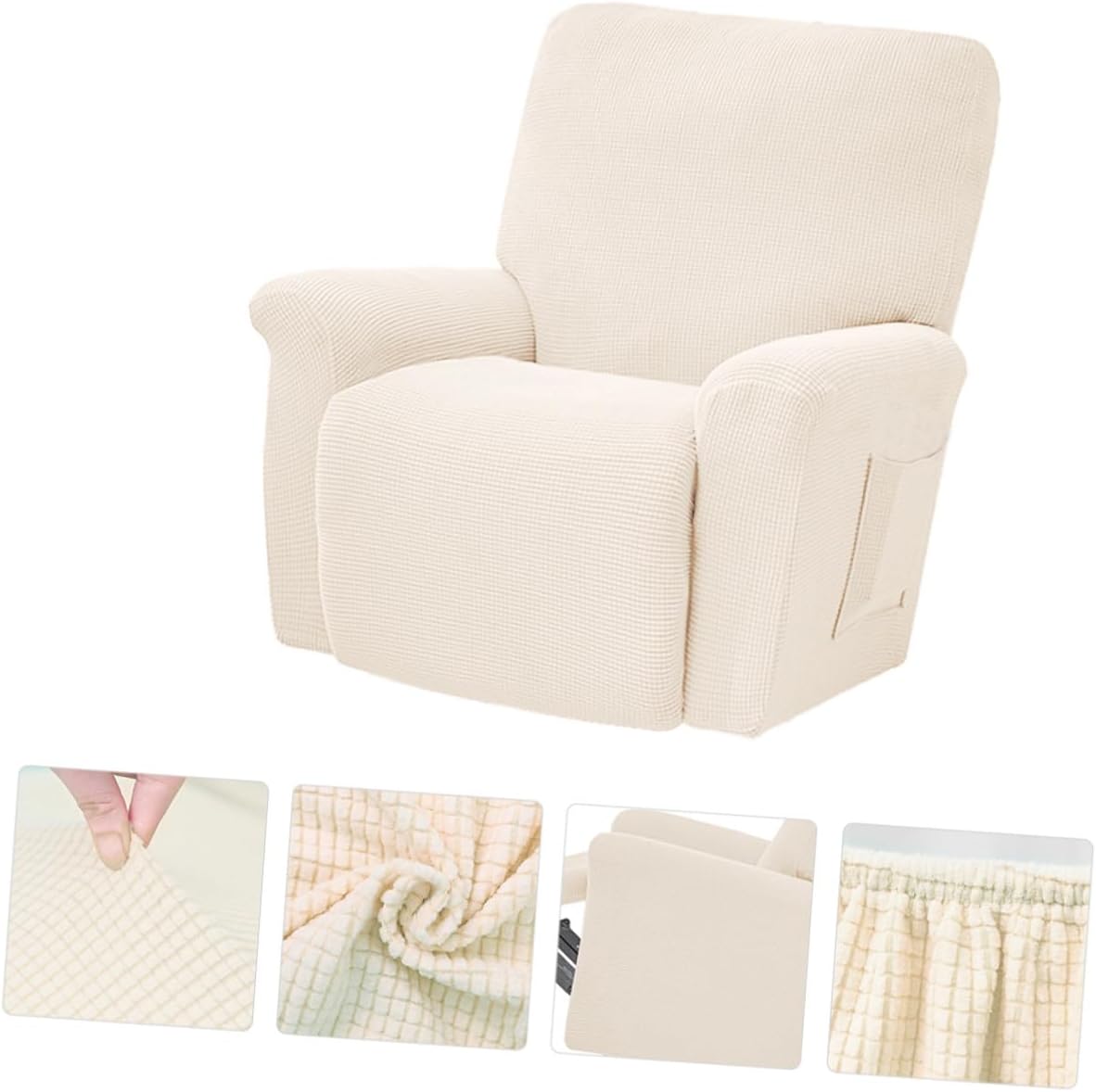 All-Inclusive Elastic Chair Slipcover, White Plush Fleece Massage Recliner Protector, Stretchy Armchair Cover for Living Room and Office Use