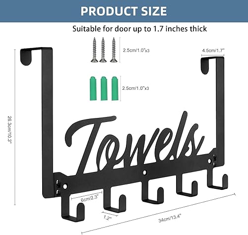 Miniatura 2 de Azmoncy Ganchos para colgar sobre la puerta, toallero para toallas de baño para colgar de alta resistencia, colgador de toallas de montaje en pared