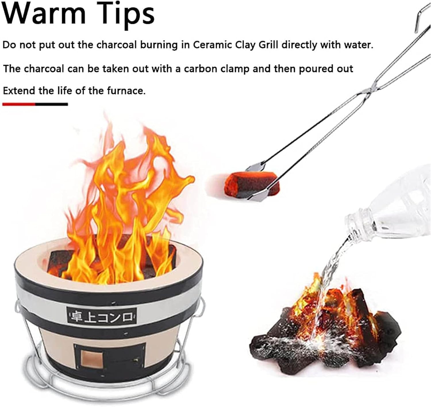 AIZYR Japanese Ceramic Clay Charcoal Grill, Round Barbecue Charcoal Grill Tabletop Charcoal Stove ​Cooker with Food Tongs, Be Applicable Outdoor Indoor Camping Get Together