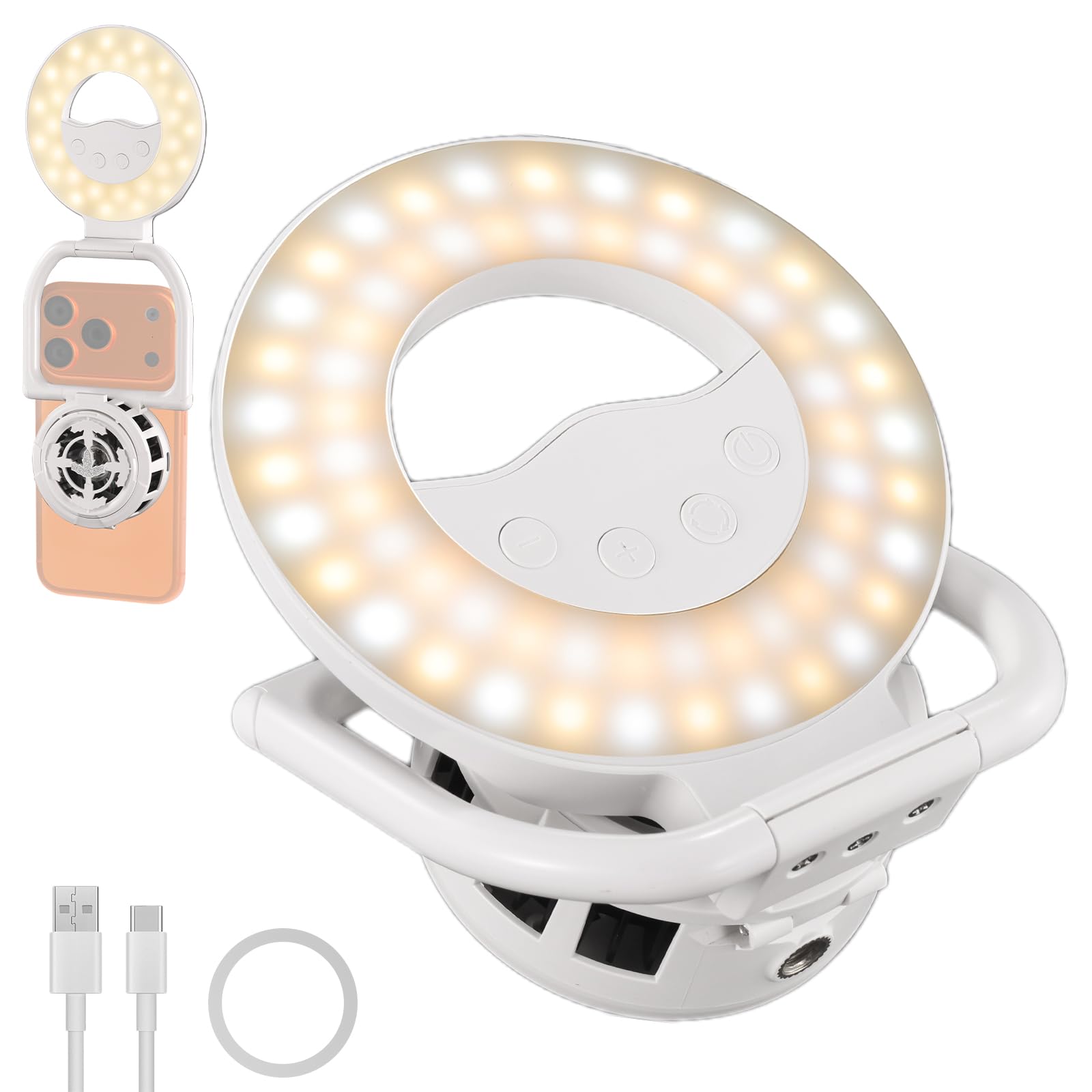NEEWER Entry Level Version N36 Selfie Ring Light magnética y Enfriador móvil Compatible con MagSafe iPhone, pequeña luz de Relleno LED Plegable Bicolor 4 W 800 mAh CRI80+ para vídeo Maquillaje