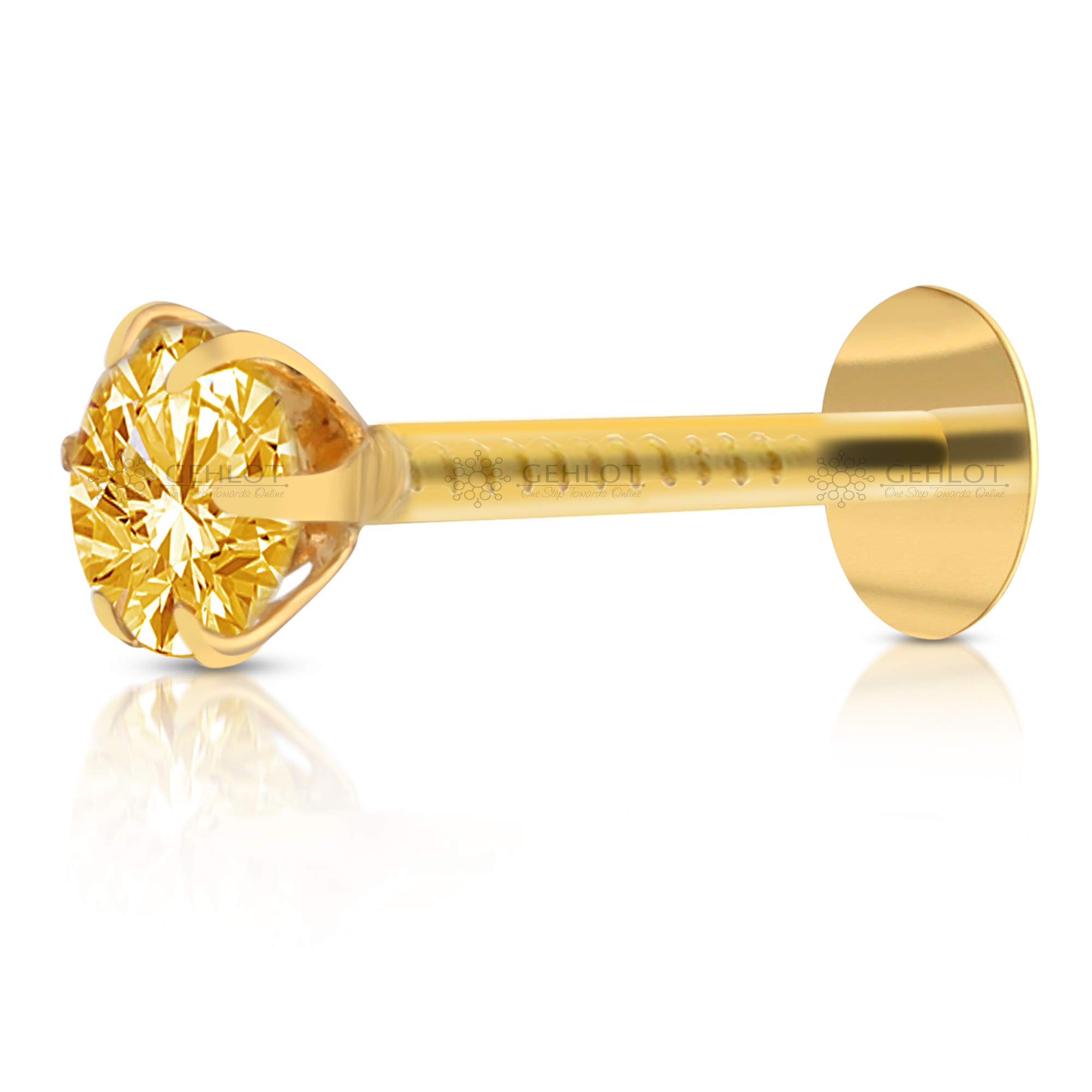 GEHLOT ; OneStep Towards Online 12karat Yellow Gold Nose Pin Stud | Round Teeth Design Diamond Piercing Nose Stud | For Women and Girls - Yellow