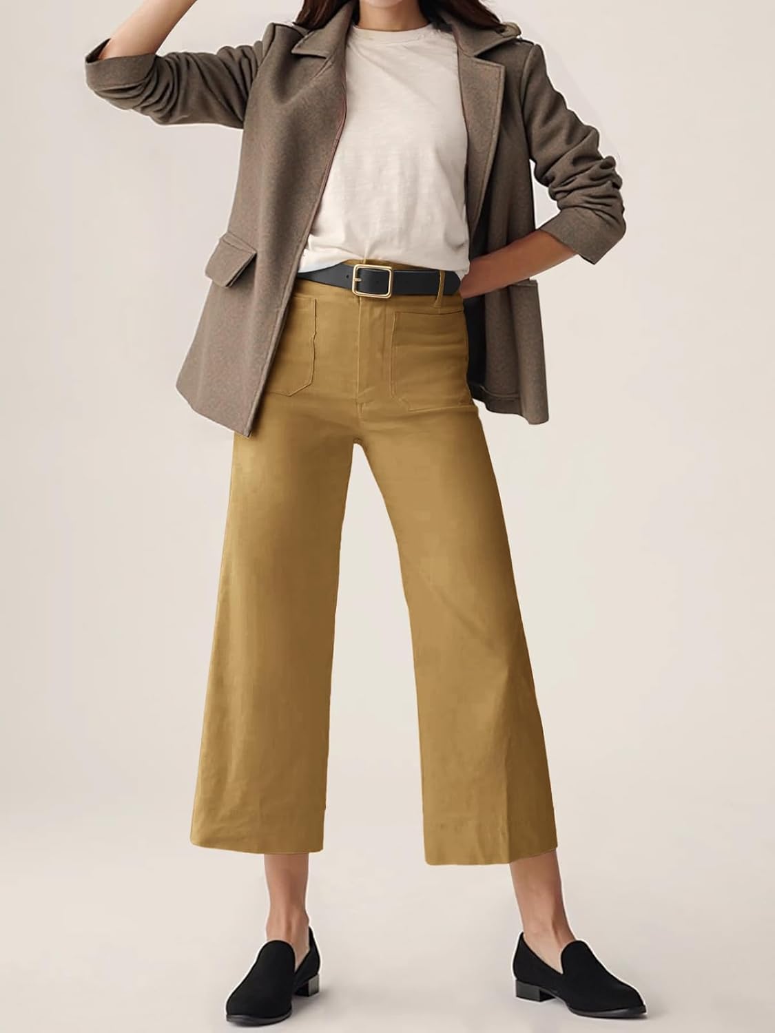 Cicy Bell Womens Cropped Wide Leg Pants High Waisted Stretchy Flare Pants Casual Baggy Trousers - Image 5