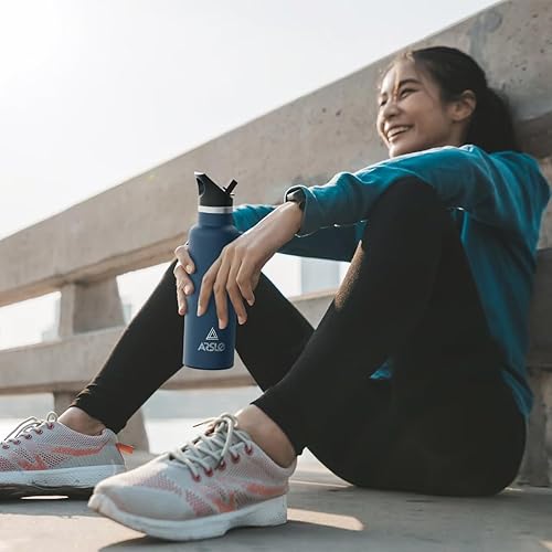Miniatura 9 de Botellas de agua de doble pared de acero inoxidable, botella aislada al vacío con tapa con popote, botella de agua aislada mantiene el agua fría