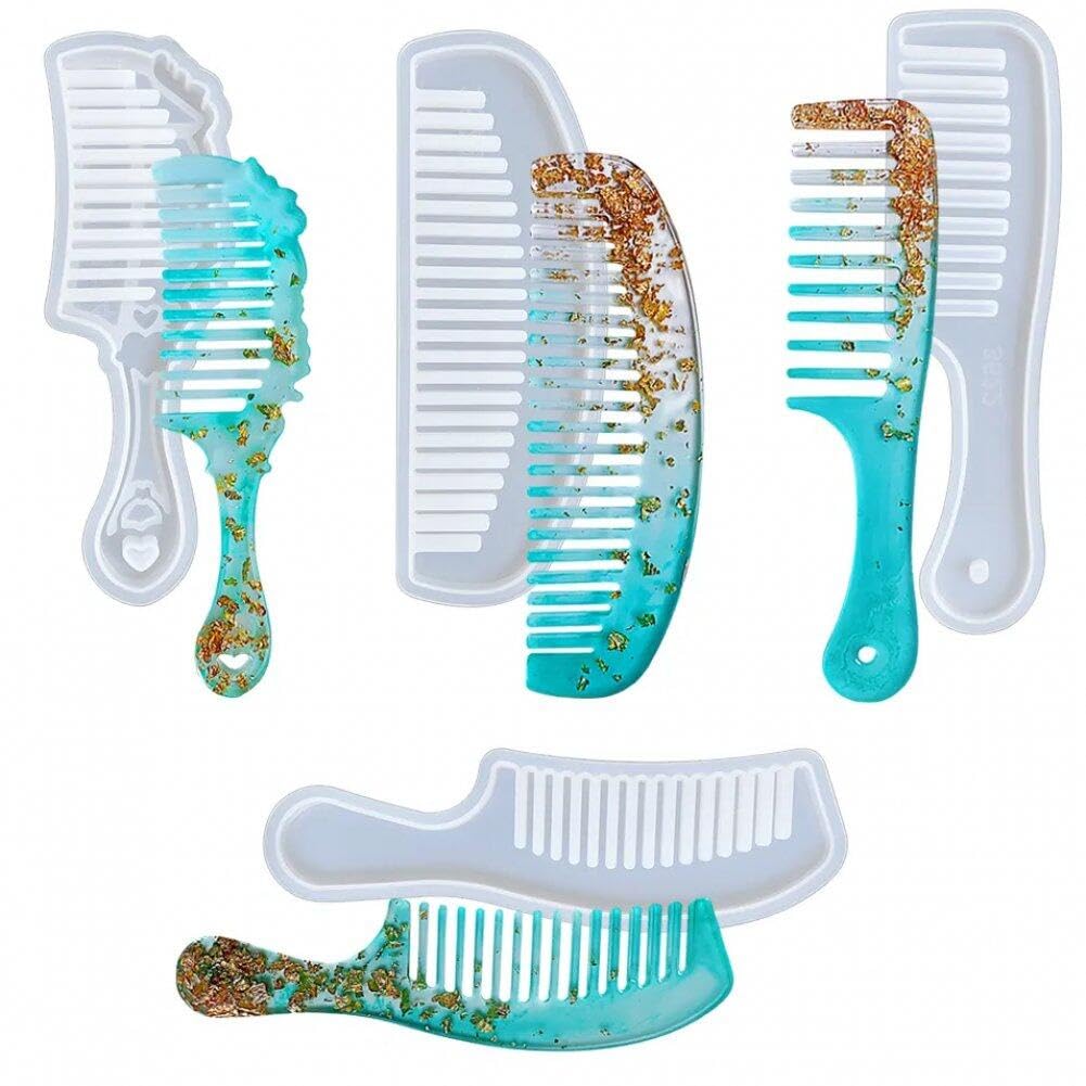 Hrippy As Shown Silicone Comb Mould 4Pcs Assorted Shapes Comb Resin Mold Diy Hair Brush Casting Mold Handmade Salon Hair Styling Tool