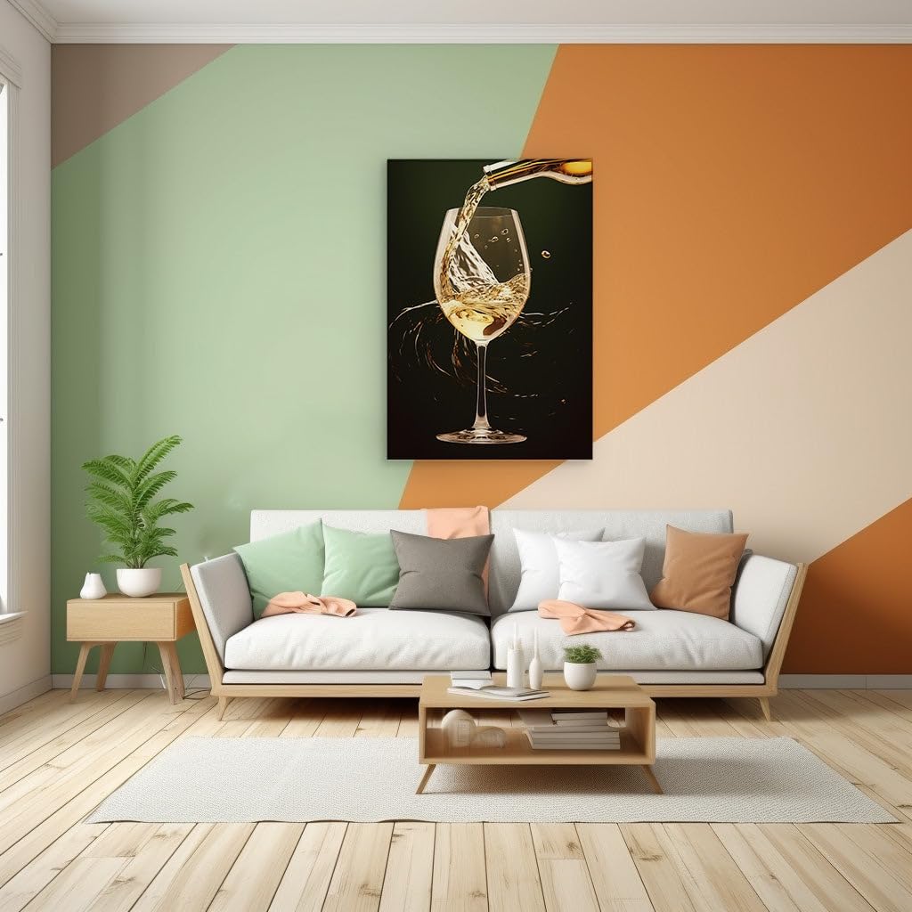 Canvas for Living room. Elegance Unleashed: The Art of Overindulgence in a Glass of White Wine, 27 x 18 inch Canvas Wall Art - Abstract Expressionist - Modern Home Decor