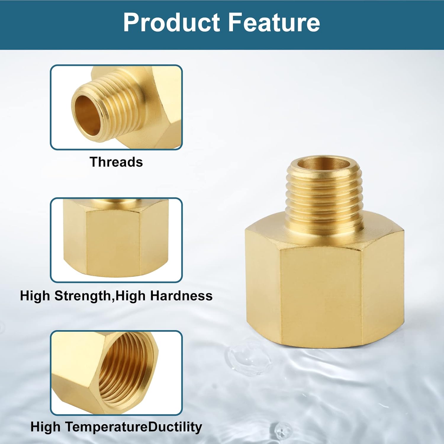 Midanya NPT 1/4" Male Thread to 1/2" Female Thread Pipe Fitting Coupling Converter Adapter Straight Nipple Solid Brass, 2 Pack