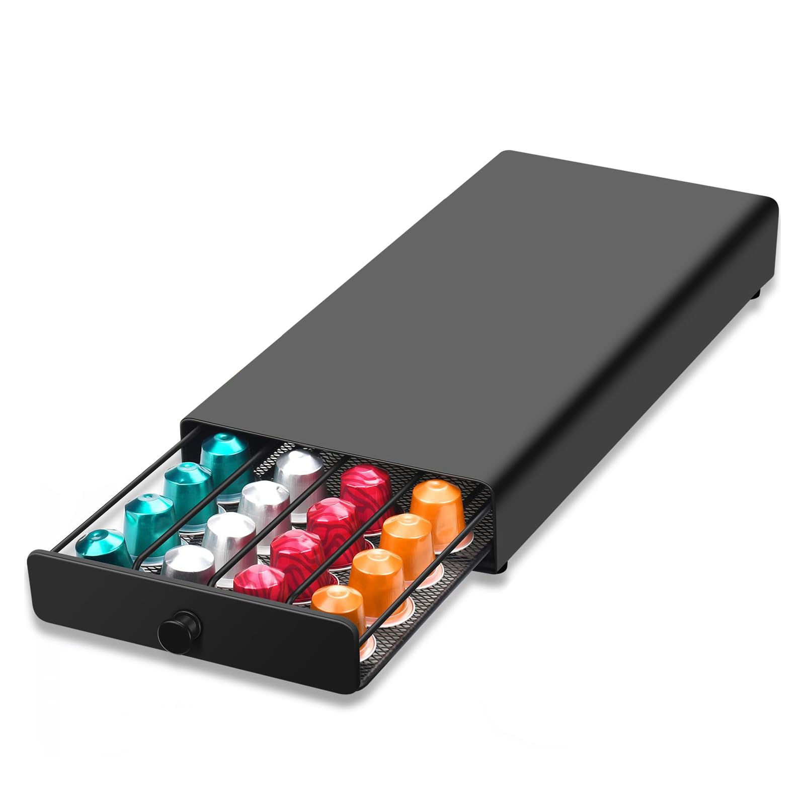 Portacapsule da caffè, compatibile con capsule Nespresso, dispenser per capsule, cassetto, 40 pezzi, 37,5 x 17,6 x 5,8 cm, per casa, ufficio, caffè, nero