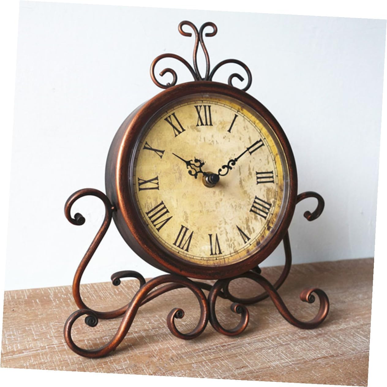 BESPORTBLE Vintage Retro Mantel Clock Brown Iron Desktop Decoration Silent Non-Battery Household Table Clock for Living Room Fireplace Shelf
