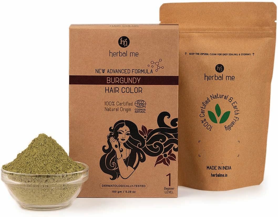 HM Herbal Me Burgundy Natural Hair Color (200gm) | CERTIFIED 100% Natural by Ecocert Greenlife (France)