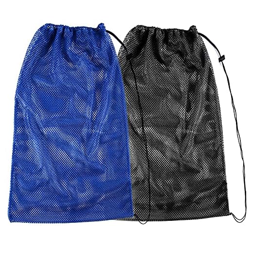 2 Packs Mesh Gear Bag for Snorkel Equipment, Oversized 18" x 27" Mesh Dive Bag Scuba Diving Bag Snorkel Bag Backpack for Snorkeling Gear, Fins, Swimming Gear, Beach and Sports Equipment (Black & Blue)