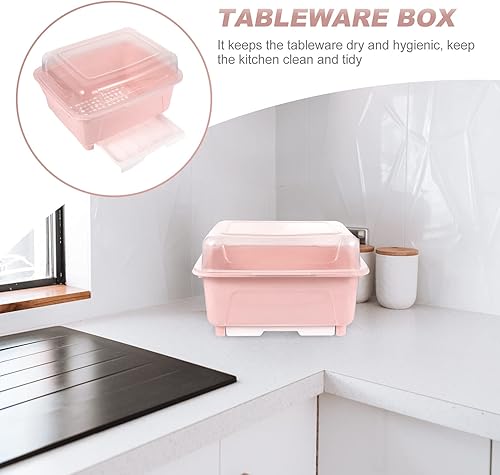 Miniatura 9 de Escurridor de platos con tapa y tabla de drenaje, 12.97 x 10.22 x 7.86 pulgadas, organizador de caja de almacenamiento de cocina para platos, tazas,