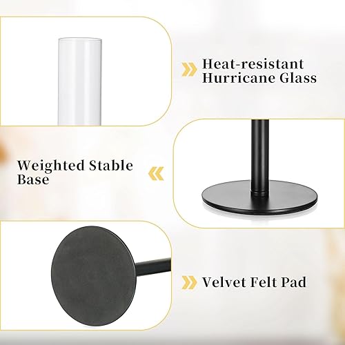 Miniatura 6 de Glasseam BlackTall - Juego de 6 portavelas largos con chimenea de cristal de huracán, moderno portavelas cónico delgado para centro de mesa, boda,