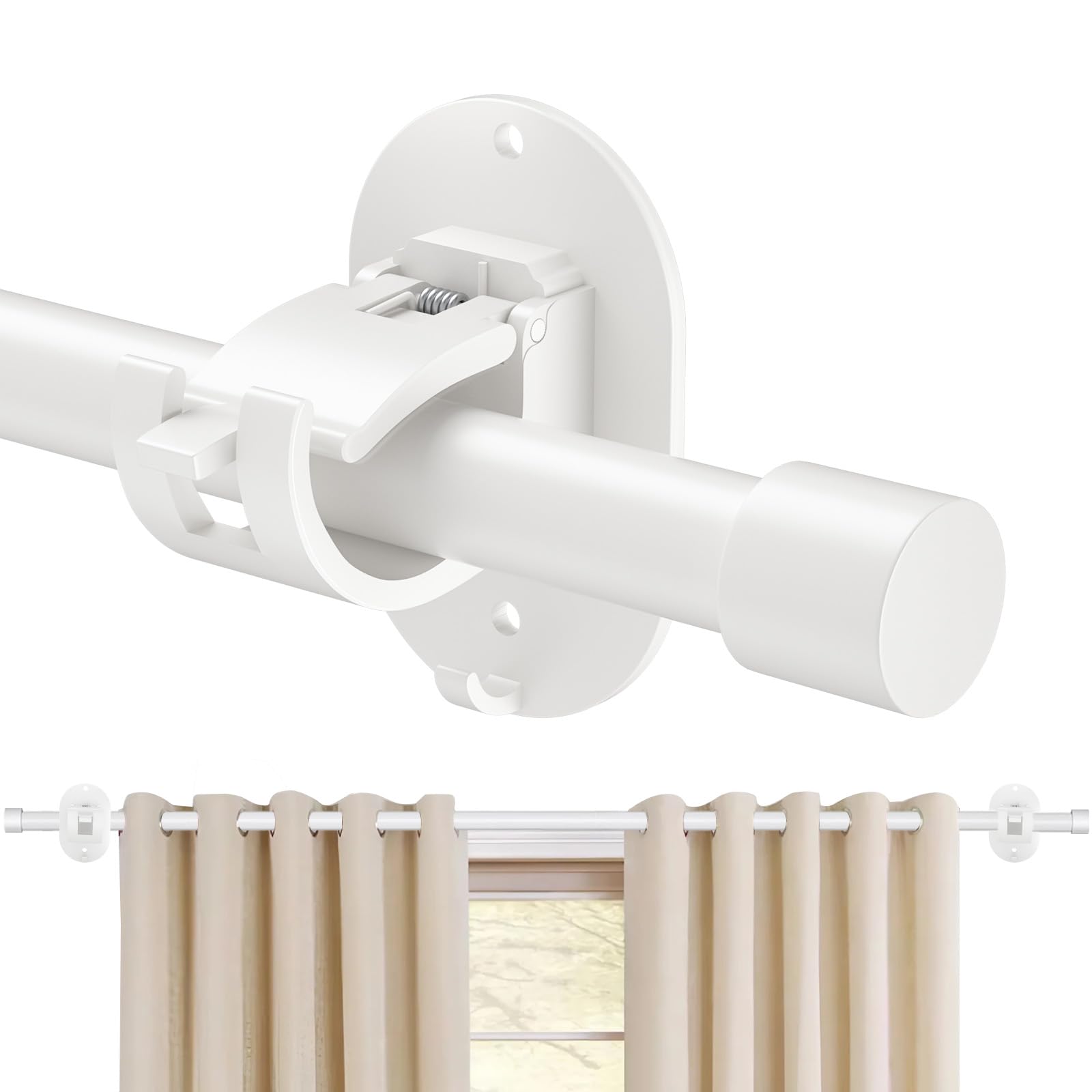 Curtain Rods for Windows No Drilling 30 to 45 Inch, 5/8 Inch Diameter Drapery Rods, No drill Curtain Rod Set with 3M Self Adhesive Curtain Rod Holders for Bedroom,Living Room,Kitchen, White, 30"-45"