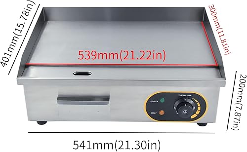 Miniatura 2 de MOOTACO Parrilla eléctrica de 22 pulgadas, parrilla comercial de acero inoxidable de 1500 W, parrilla Teppanyaki para restaurante, hogar, cocina,