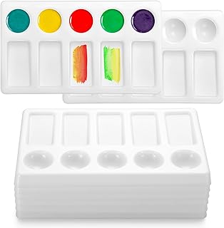 Humyoun 6 Pcs 10-Well Plastic Paint Palette Rectangular Paint Mixing Palette White Watercolor Mixing Tray Art Trays for Art Party Students Classroom Oil Watercolor DIY Craft