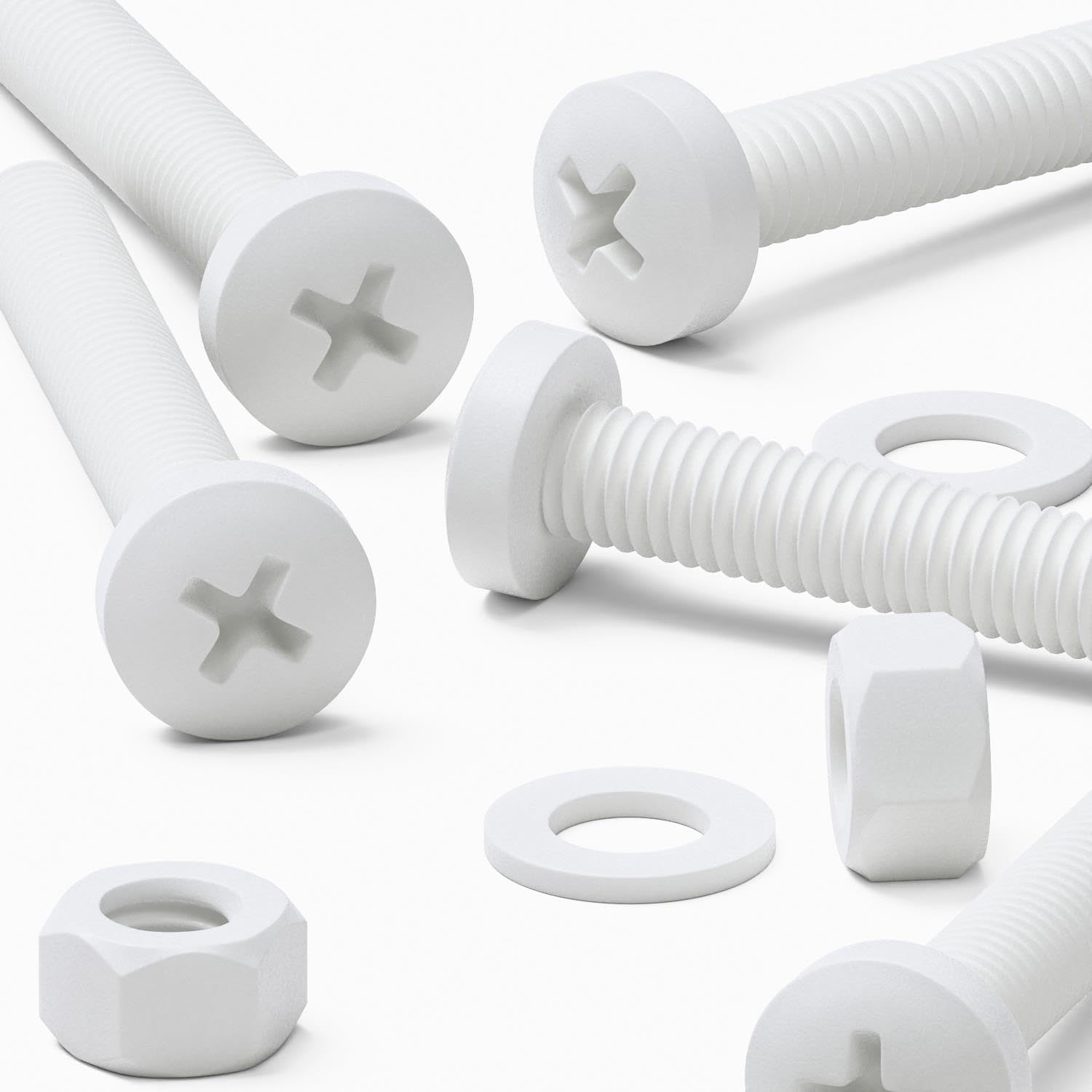 Caterpillar Red White 20X Pan Cross Head Polypropylene (Pp) Plastic Bolts, Nuts & Washers M5x40mm, Chemical Resistant
