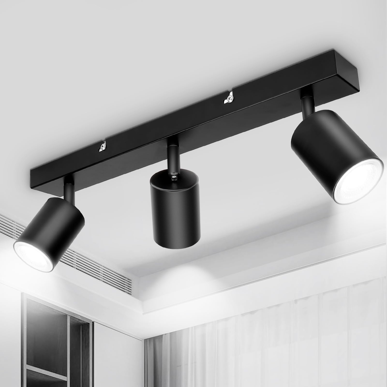 Bojim LED Plafondspot 4-Armig Zwart, Spot Plafondlamp Schwenkbaar 350°, Plafondlamp Spots GU10, Moderne Lampen Woonkamerlamp, Kantoorlamp, Keukenlamp (Zonder Lichtbronnen