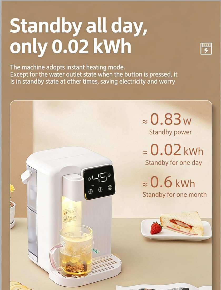 3L Instant Hot Water Dispenser for Baby Formula, Countertop ElectricKettle with Precise Temperature Control, 3s Quick-Heat & Water Filter.Smart Touch for Home Use, Without Filter,White