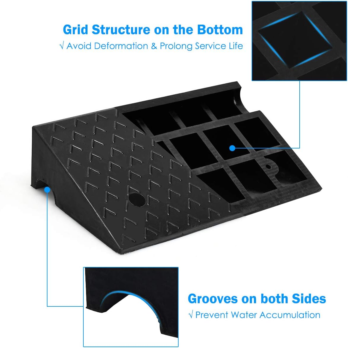 Goplus 2PCS Rubber Car Curb Ramps, Portable Lightweight Threshold Ramp Set Heavy Duty Loading Ramp Slope Motorcycle Pad for Driveway, Sidewalk, Loading Dock (5" Rise) Black