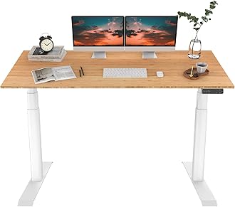 E6 Pro Oval Leg Dual Motor 3 Stages Bamboo Electric Standing Desk 72x30 Inch Whole-Piece Board Height Adjustable Electric Sit Stand Up Desk(White Frame + Bamboo Desktop)