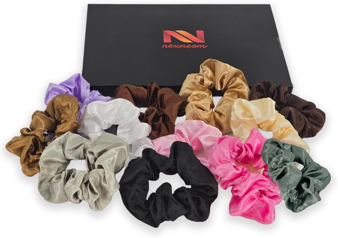 NEXNEOM Satin Hair Scrunchies for Women and Girls - 12 Pack Large Silk ...