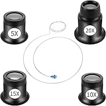 Jewellers Loupe,4 PCS Jewellers Loupe Magnifier with Eyepiece Steel Ring Adjustable Headband,Jewellers Magnifying Glass,Jewellery Eye Glass for Watch Jewelry Experimental Repair Tool(5x 10x 15x 20x)