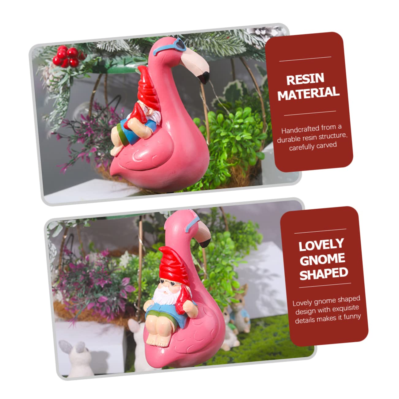 Milisten Statue de GNOME D'extérieur Allongé sur Flamant Rose en Résine