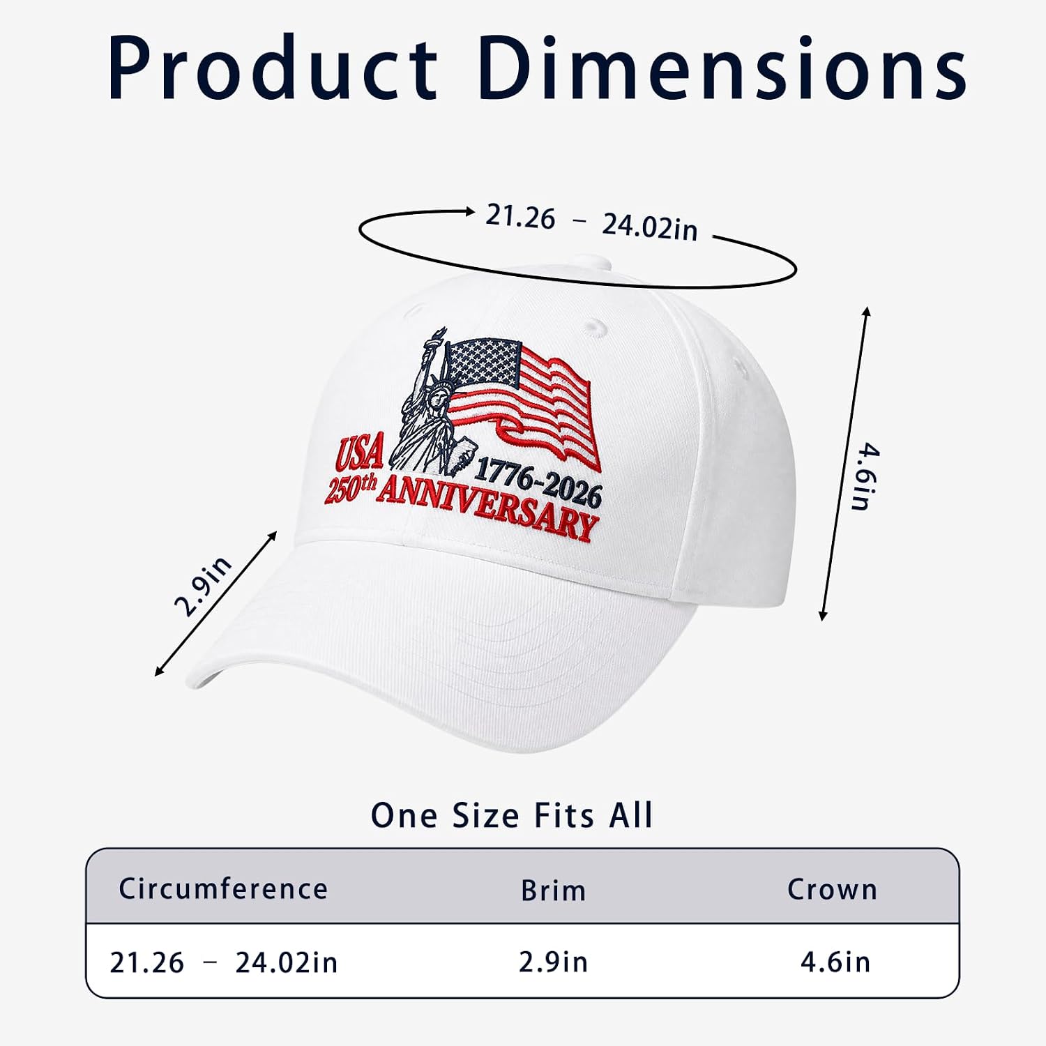 July 4 Baseball Cap,250th Anniversary Baseball Cap for Men Women | Independence Day Baseball Cap,Cotton Material,Embroidery Pattern Design，Adjustable Size of The Buckle for Patriots
