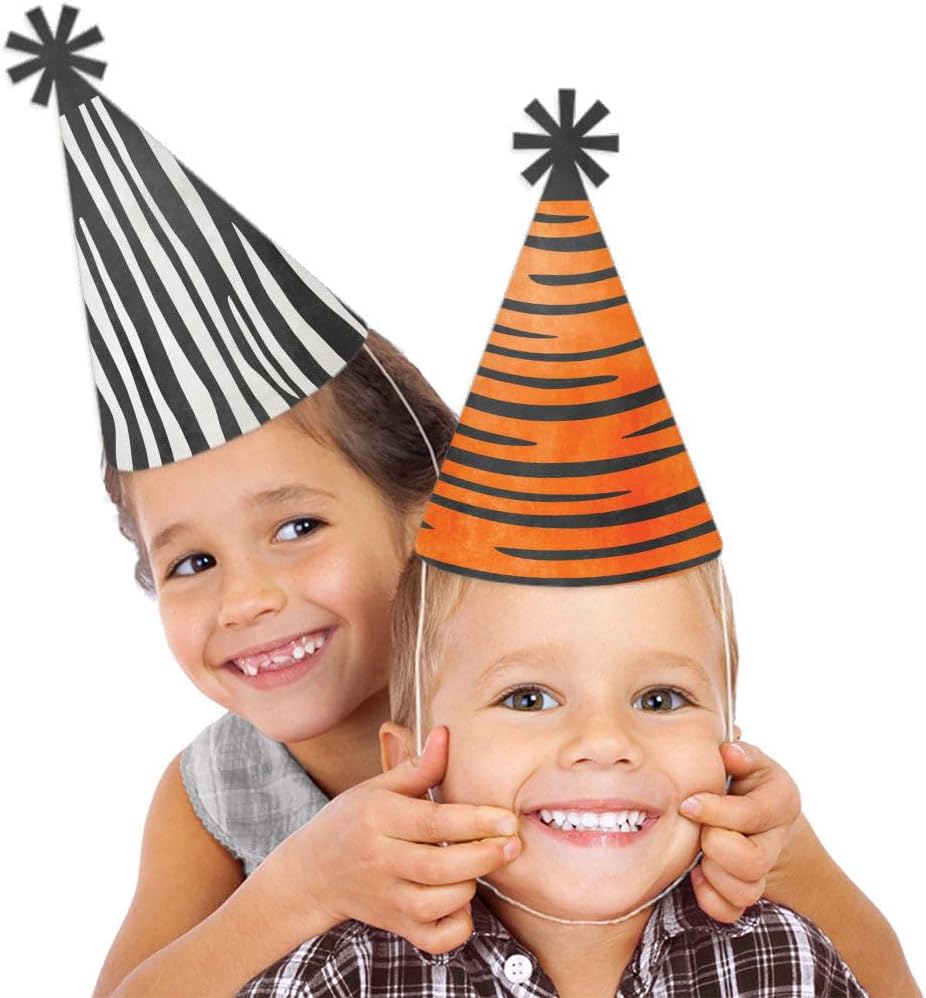 Big Dot of Happiness Safari Animal Prints Cone Party Hats, Jungle Birthday Party Decorations, Kids and Adults Birthday Hats, Giraffe, Zebra, Cheetah, Tiger - Set of 8