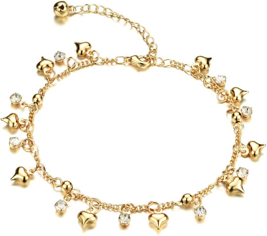 Heart Ankle Bracelet For Women Gold Adjustable Beach Chain Anklet Foot Jewelry
