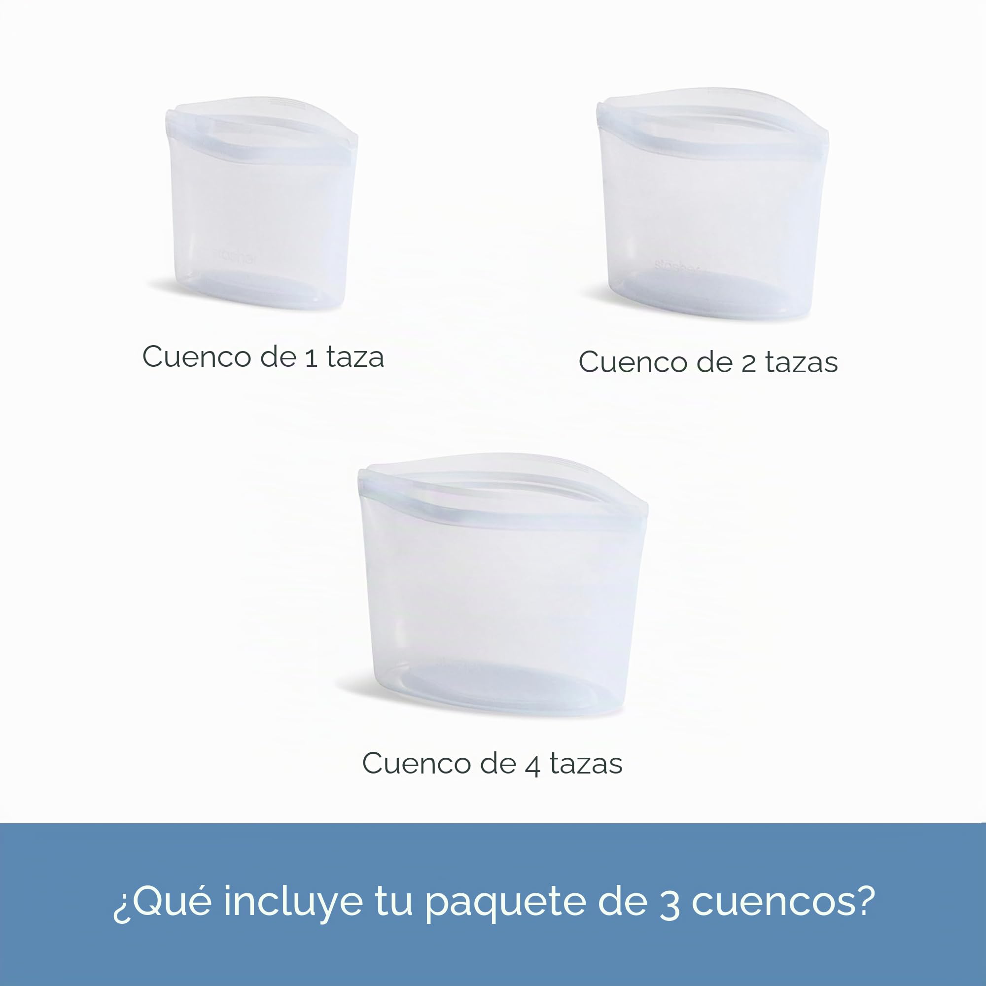Stasher Bolsa de almacenamiento reutilizable de silicona, paquete de 3 cuencos (transparente) | Contenedor de almacenamiento de comida para comida