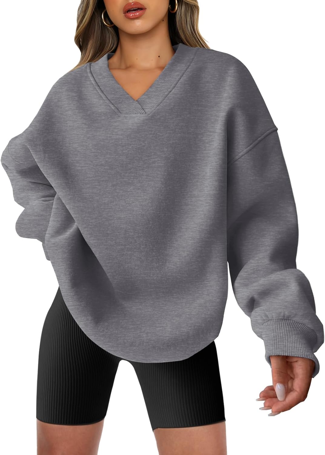 ANRABESS Womens Oversized V Neck Sweatshirt Fleece Long Sleeve Hoodies Pullover Comfy Top Outfits 2025 Teen Preppy Clothes