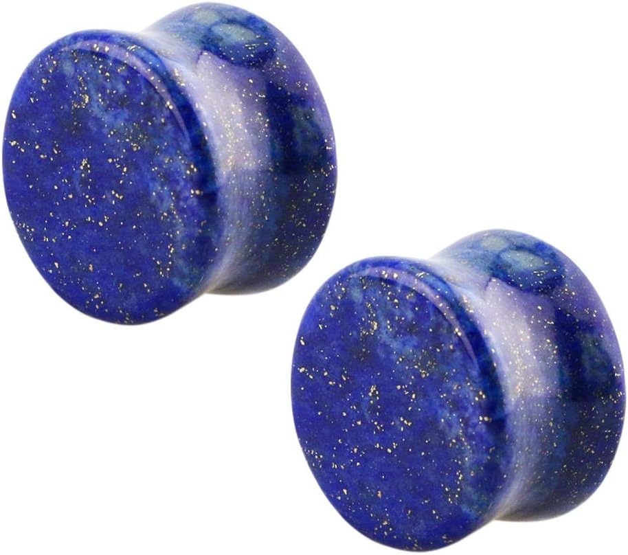 Pierced Owl - Lapis Lazuli Stone Double Flared Saddle Fit Plugs, Sold as a Pair