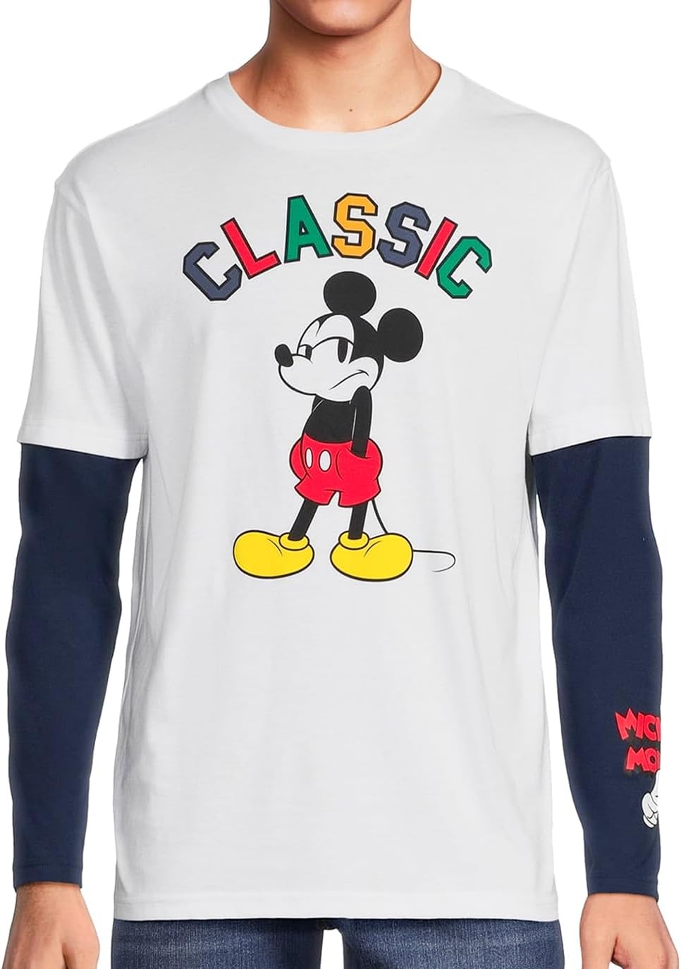 Disney Mickey Mouse Men's Grumpy Classic Faux Long Sleeve T-Shirt with Coordinating Striped Beanie Gift Set - Image 2