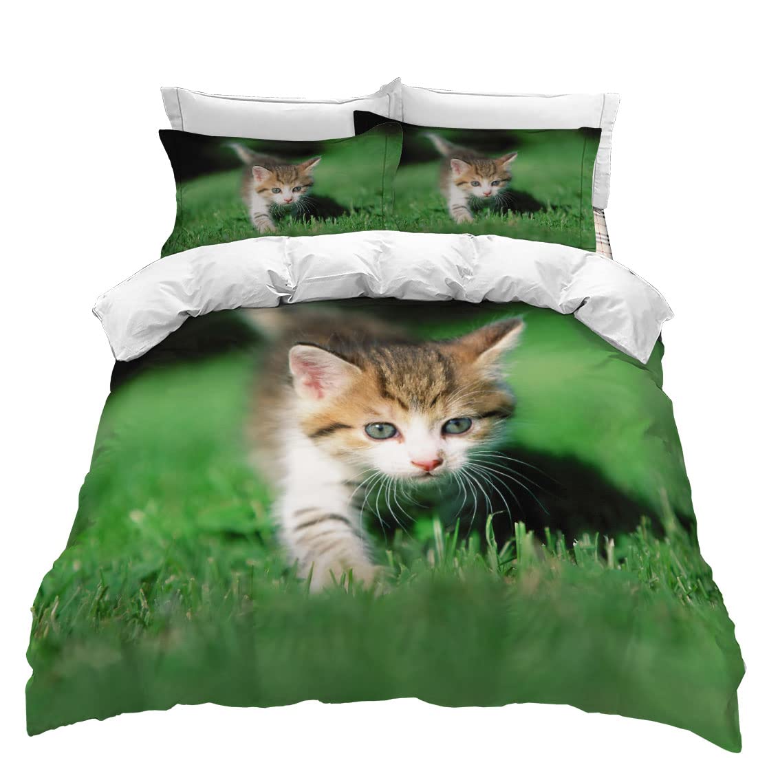 Housse de couette 3D chaton en tissu doux et hypoallergénique de taille 200 x 200 cm