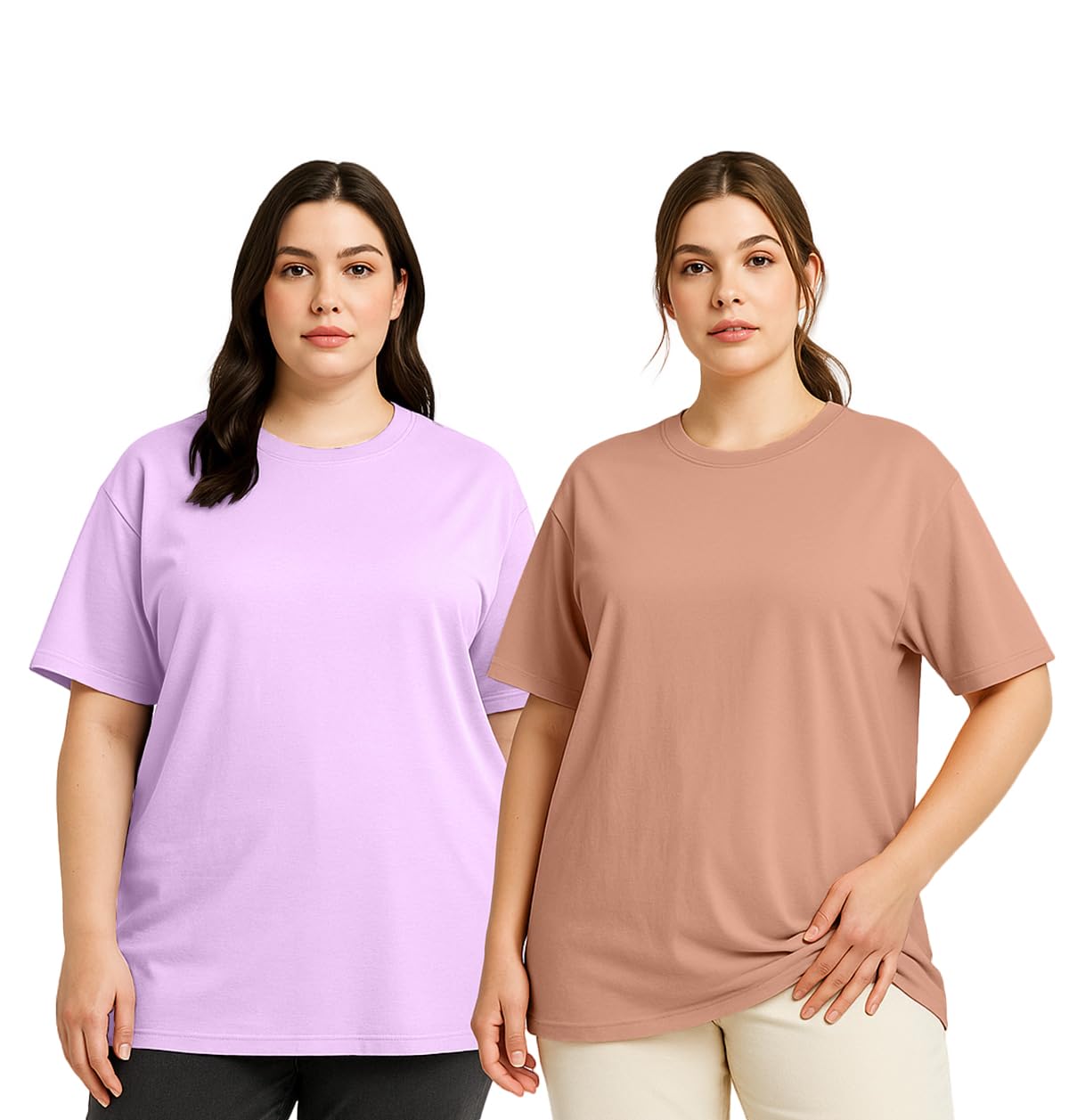 JUNEBERRY 100% czysta bawełna oversize, luźny krój, zakładane ramiona, stały rdzeń, duże rozmiary, damskie koszulki combo, 2 sztuki (rozmiary od 2XL do 5XL)