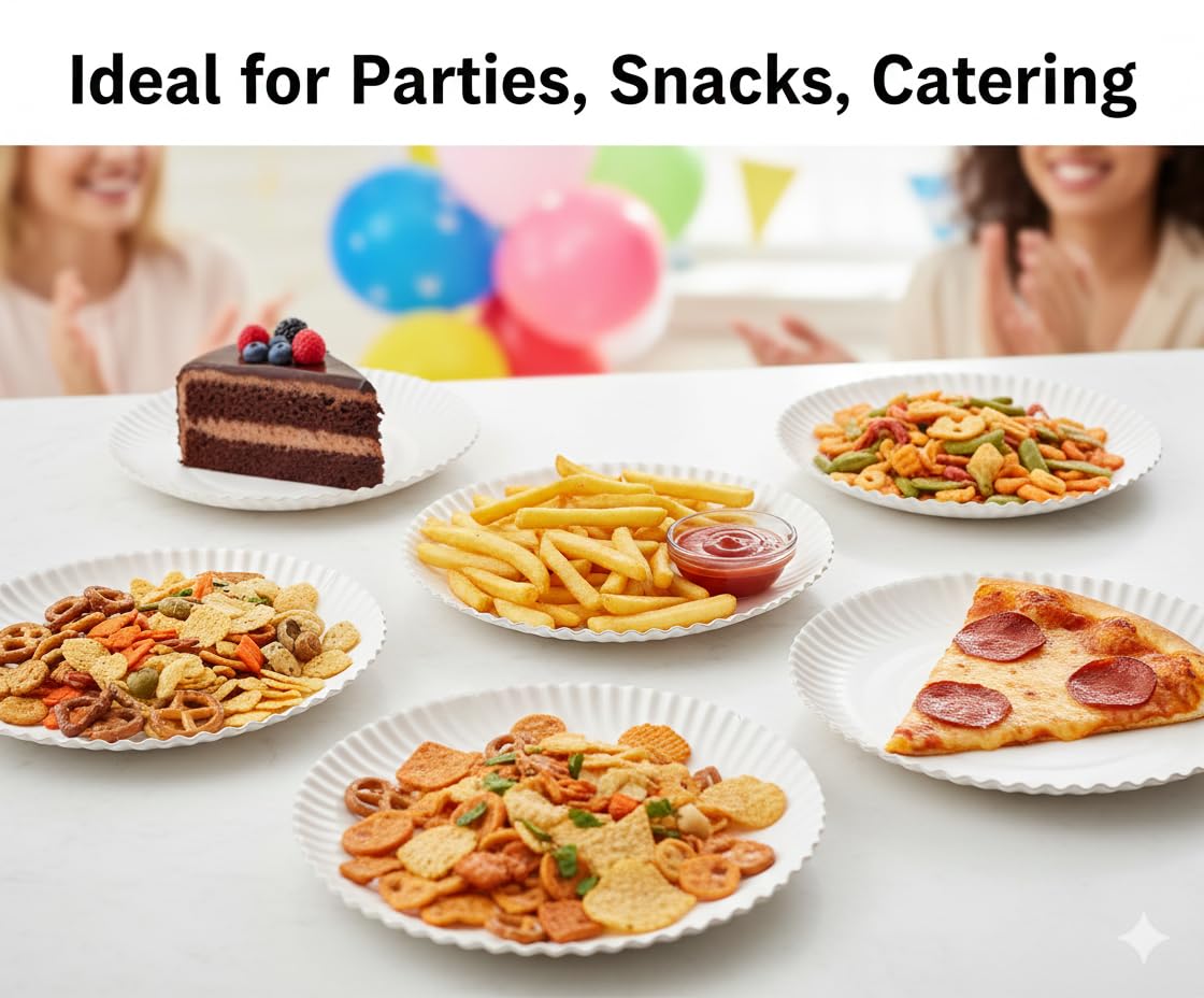 Prime616 Eco-Friendly Disposable Dona Pattal - Pack of 100 | 120 GSM Heavy Duty |Leak-Proof, Sturdy & Biodegradable for Parties, Catering & Daily Use (Paper Plates (50 Pack), 10 inch) 2