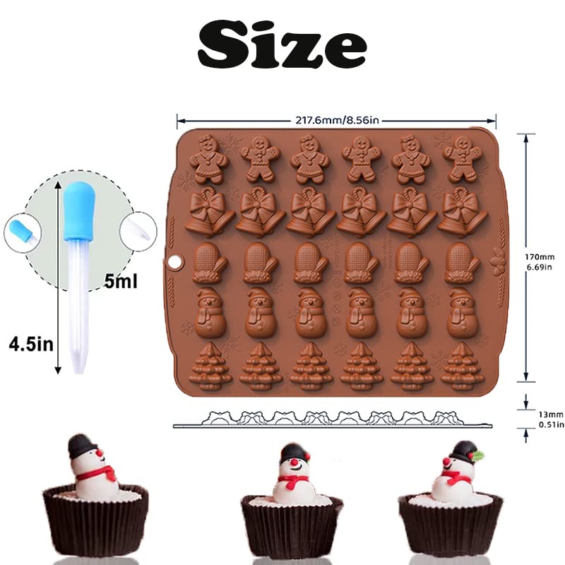 2 Stampi Per Cioccolato Di Natale In Silicone - Formine Per Praline, Caramelle E Torte, Motivi Di Natale: Omino, Albero, Pupazzo, Campana, 21,8x17 Cm