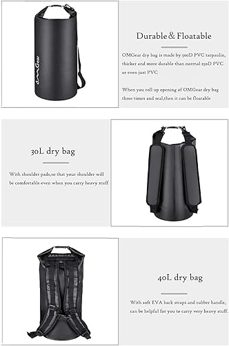 Miniatura 4 de OMGear - Bolsa seca impermeable y bolsa para teléfono, bolsa flotante de 40L30L20L10L5L para kayak, navegación, actividades al aire libre