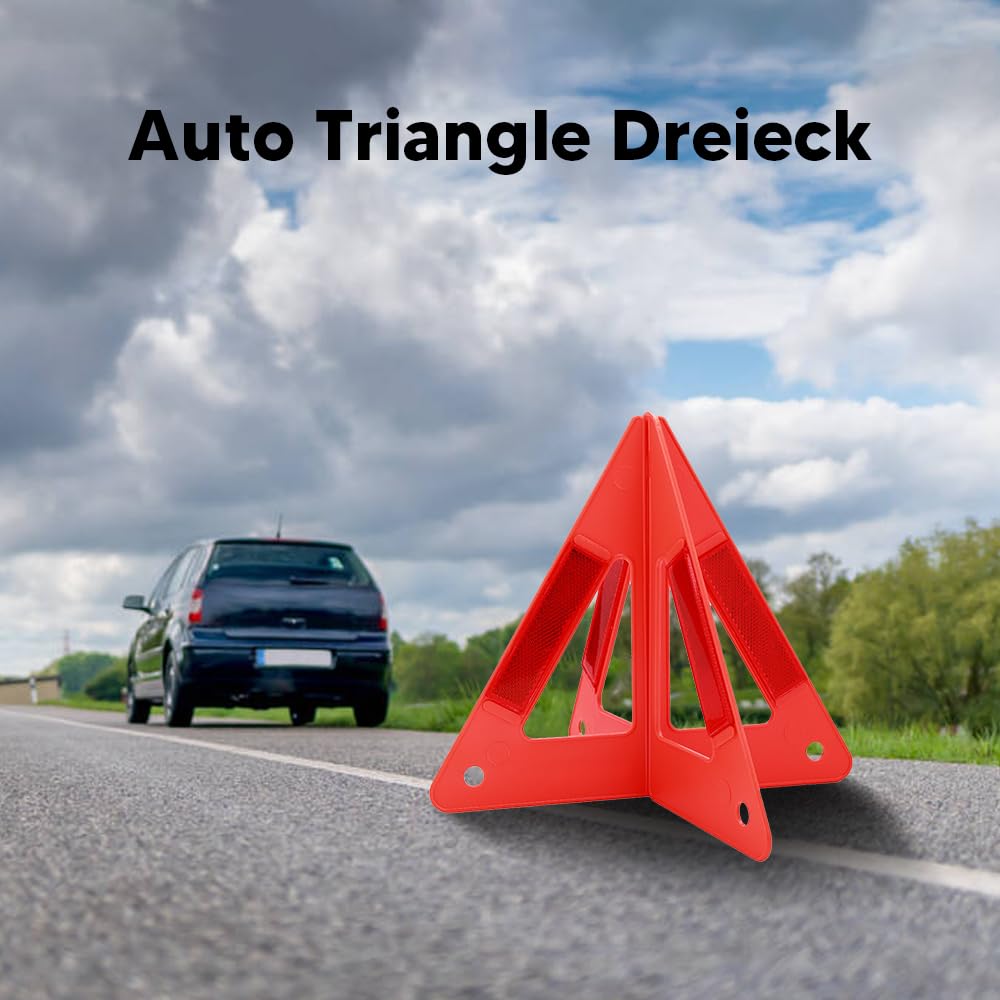 3 Triangoli Riflettenti Di Emergenza Per Auto - Omologati, Rossi, 43cm - Sicurezza Stradale - Foto 3
