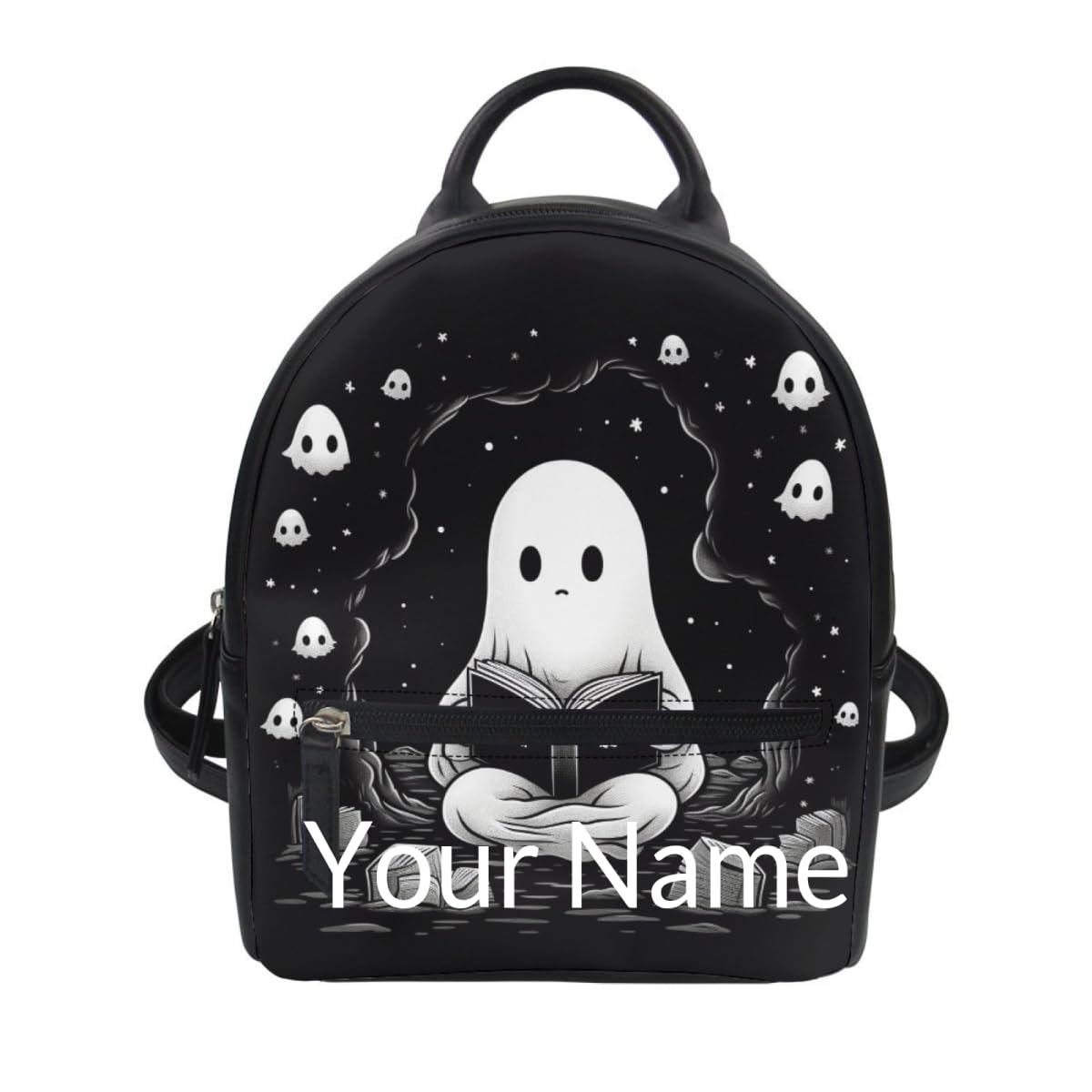 Showudesigns Custom Ghost Purse for Teen Girls Backpack Mini Handbag for Women Personalized Shoulder Bags Cute Backpacks With Zipper Daypack Black
