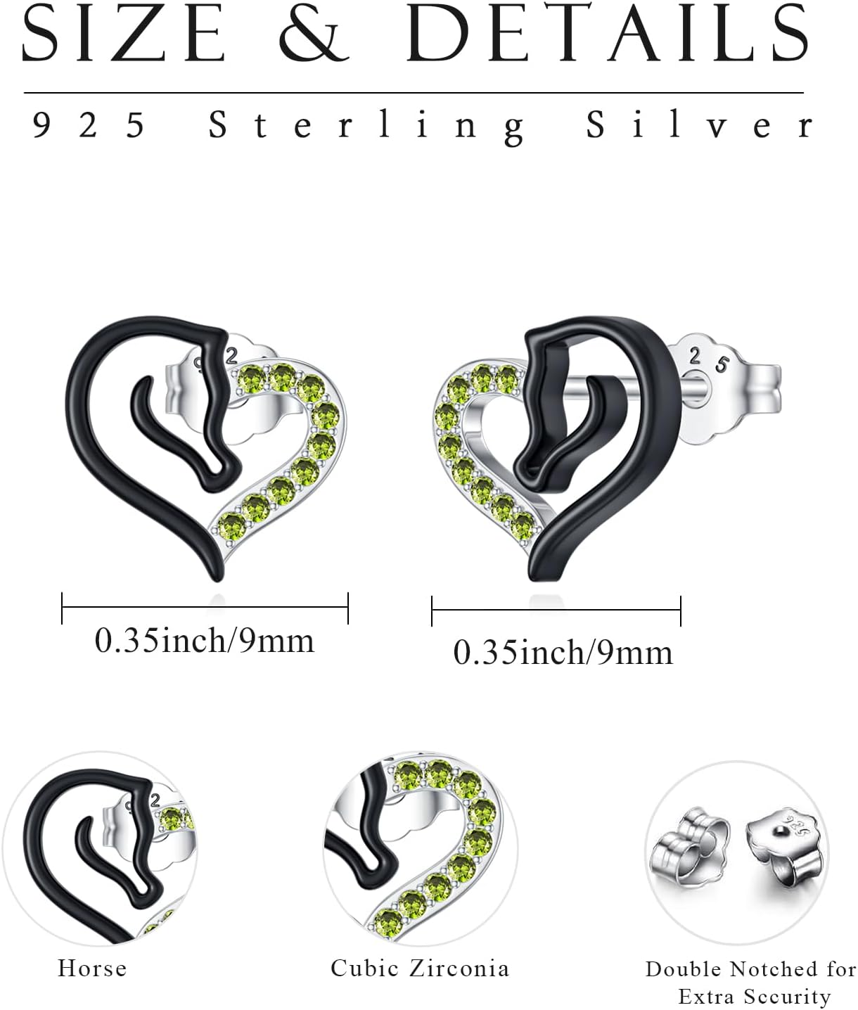 Horse Earrings for Women 925 Sterling Silver Black Horse Heart Earrings 12 Months Birthstone Earrings Hypoallergenic Animal Earrings Horse Jewelry Gift for Women Birthday Anniversary - Image 3