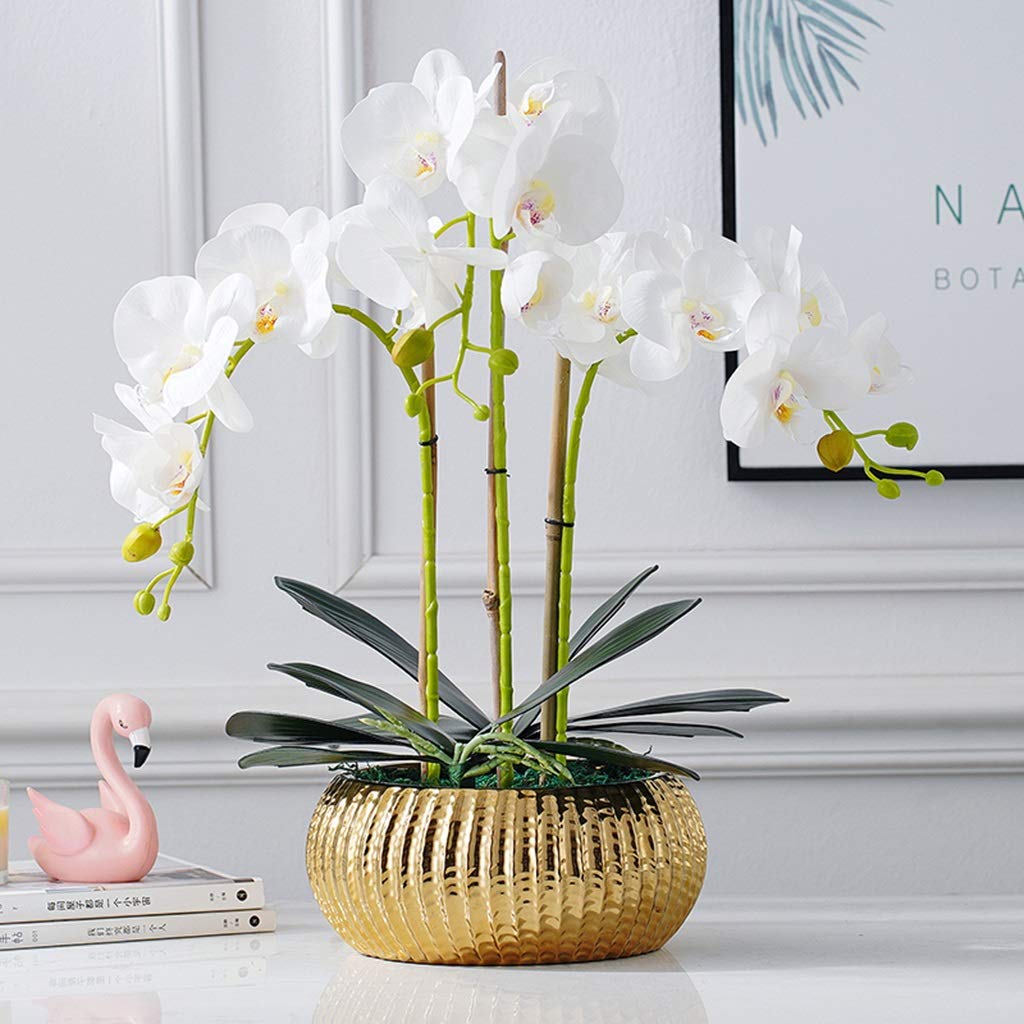 Sztuczne Kwiaty, Sztuczne Storczyki, Dekoracja - Prawie Naturalne Kwiaty Phalaenopsis, Doniczkowe Storczyki, Dekoracja Ogrodowa Z Wazonem, Dekoracja Do Domu/Kuc