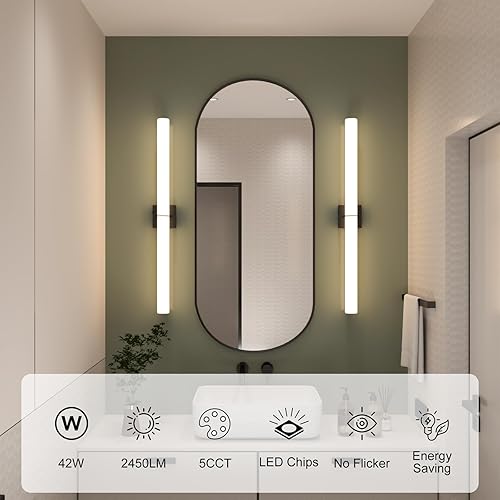 Miniatura 5 de Lámpara LED de tocador de baño de 39 pulgadas y 42 W, 3000K-6000K regulable con pantalla acrílica blanca, luz de pared cableada para interiores para