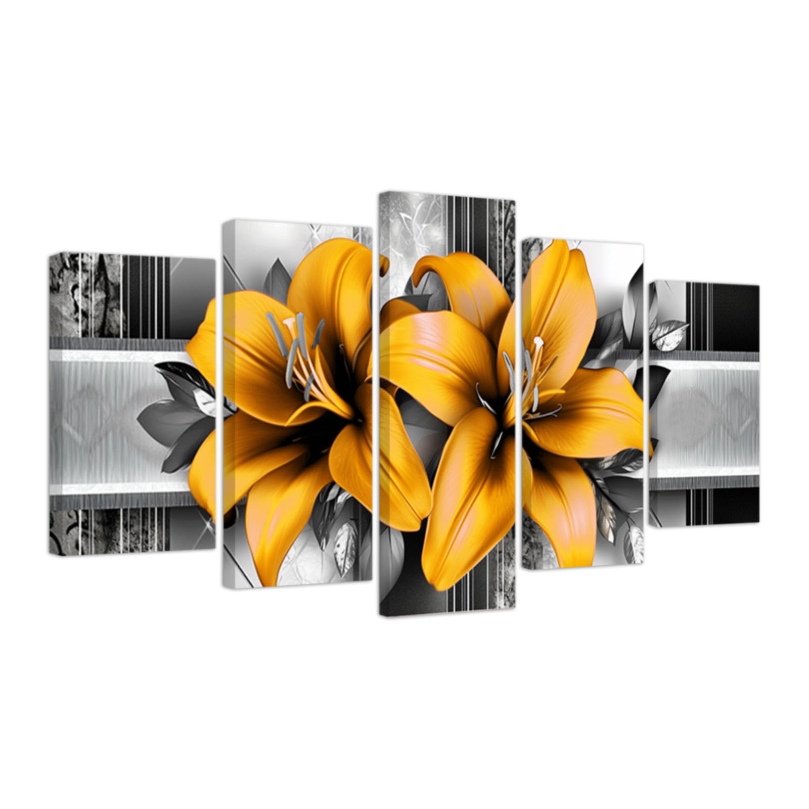 CXHOSTENT Large Floral Canvas Wall Art 5 Pieces Lily Pictures Prints Abstract Flower Painting Framed Artwork Modern Bedroom Gallery Wall Decor (Yellow, 8"x14"x2 8"x18"x2 8"x22"x1)
